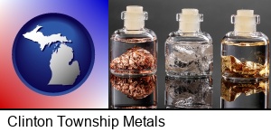 Clinton Township, Michigan - gold, silver, and copper nuggets