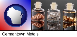 Germantown, Wisconsin - gold, silver, and copper nuggets