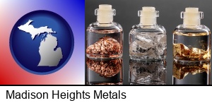 Madison Heights, Michigan - gold, silver, and copper nuggets