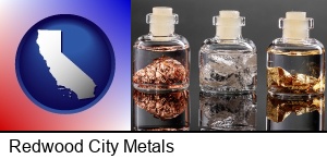 Redwood City, California - gold, silver, and copper nuggets
