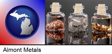 gold, silver, and copper nuggets in Almont, MI