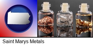 Saint Marys, Pennsylvania - gold, silver, and copper nuggets